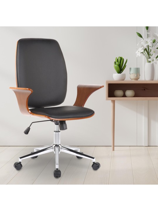 Työtuoli Burbank keinonahkaa, pähkinä/musta