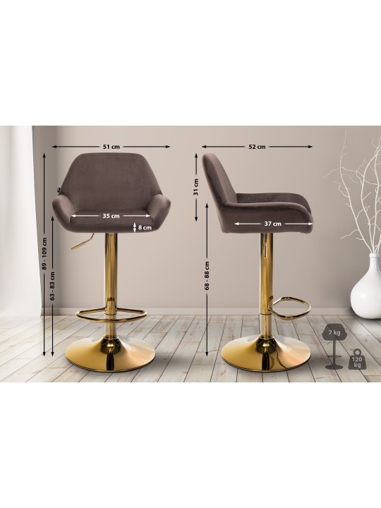 2 baarituolien sarja Braga Gold Velvet, ruskea