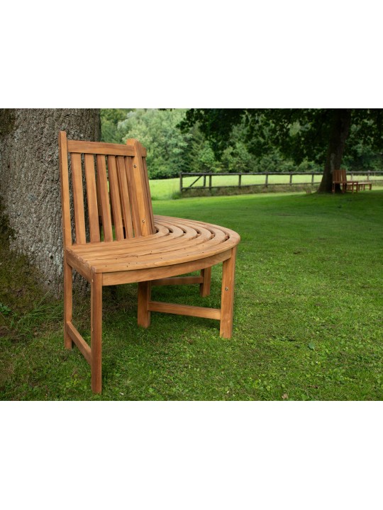 Miesten puupenkki 206 cm puoliympyrän muotoinen selkänojalla, ruskea