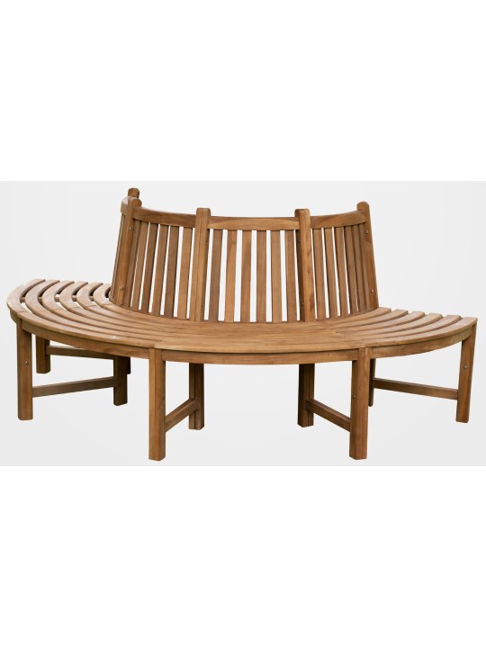 Miesten puupenkki 206 cm puoliympyrän muotoinen selkänojalla, ruskea