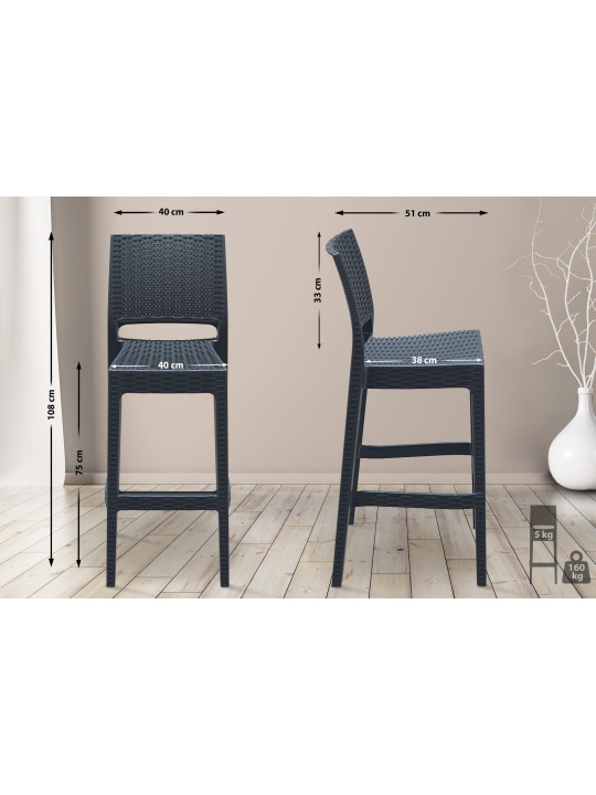 4 baarituolia Jamaica, tummanharmaa 4 baarituolia Jamaica, tummanharmaa