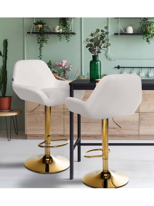 2 baarituolien sarja Braga Gold Faux Leather, valkoinen