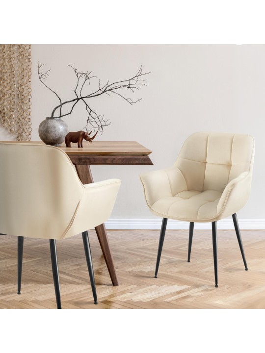 Roseville samettinen ruokapöydän tuoli, kermanvärinen