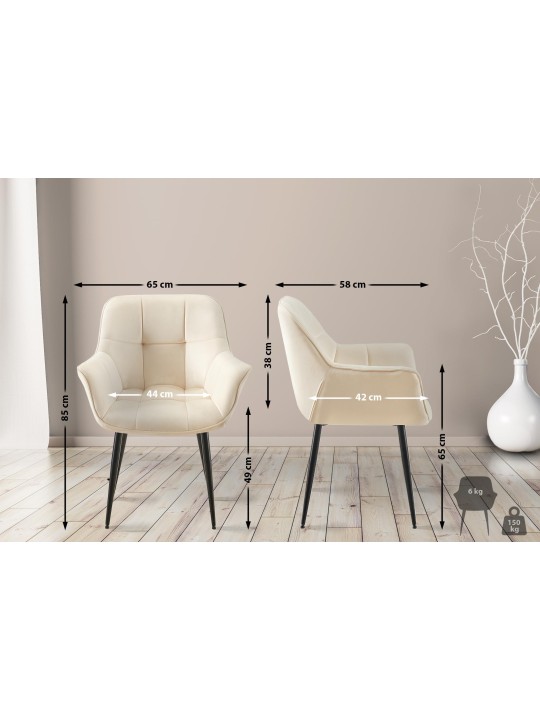 Roseville samettinen ruokapöydän tuoli, kermanvärinen