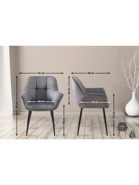 Roseville samettinen ruokapöydän tuoli, tummanharmaa