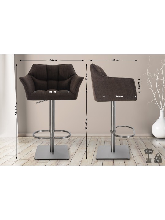 2 baarituolisarja Damaso kangas ruostumaton teräs, ruskea