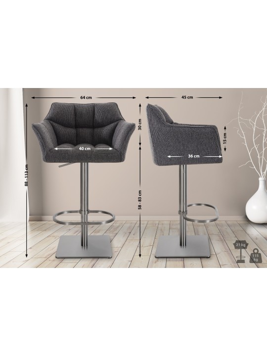 2 baarituolisarja Damaso kangas ruostumaton teräs, titaaninharmaa
