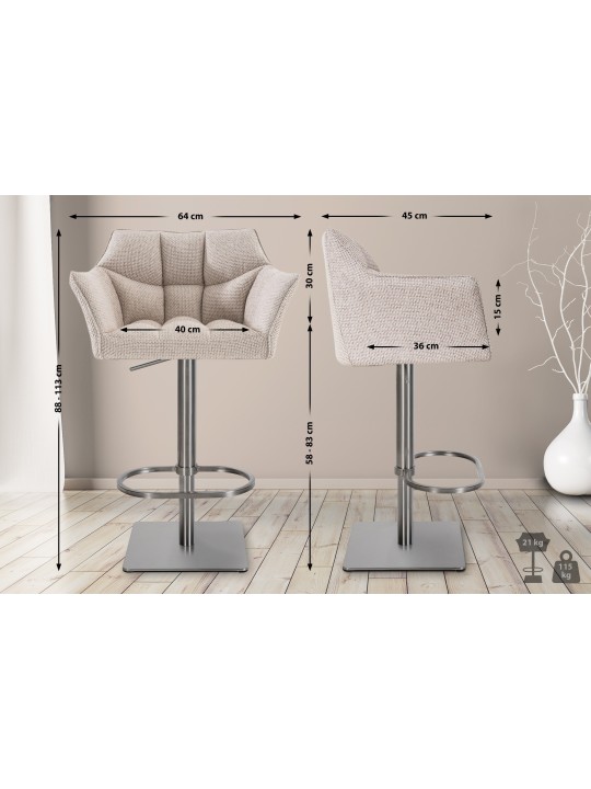 2 baarituolisarja Damaso kangas ruostumaton teräs, norsunluu