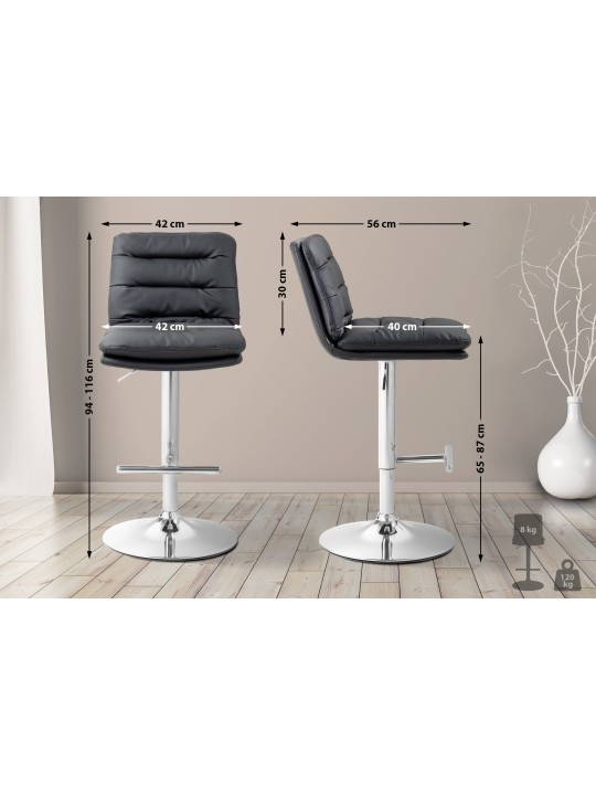 2 baarituolisarja Damar keinonahka kromi, musta