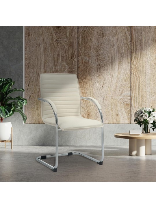 Tira keinonahkainen vierailijatuoli, kermanvärinen