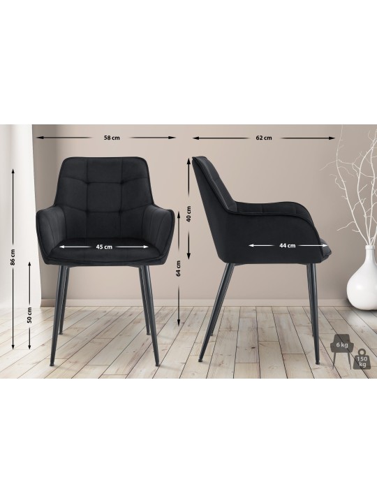 Ferndale samettinen ruokapöydän tuoli, musta