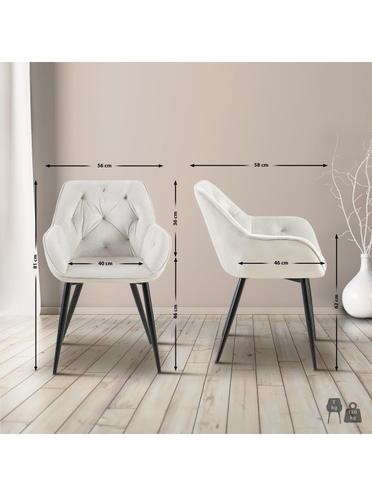 2 ruokapöydän tuolin setti Cassis, vaaleanharmaa