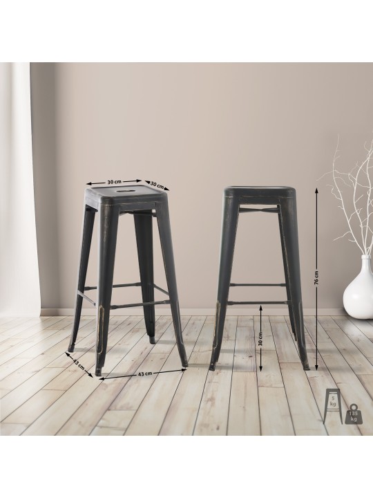 Antiikkiset Joshua-baarijakkarat, 4 kpl, musta-kulta