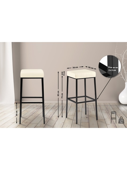 2 baarituolia Montreal 85 keinonahkaa, kermanvärinen