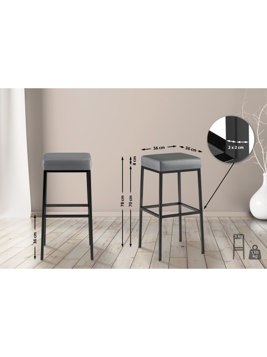 2 baarituolisarja Montreal 80 keinonahkaa, harmaa