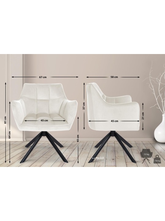 Swing samettinen ruokapöydän tuoli, kermanvärinen