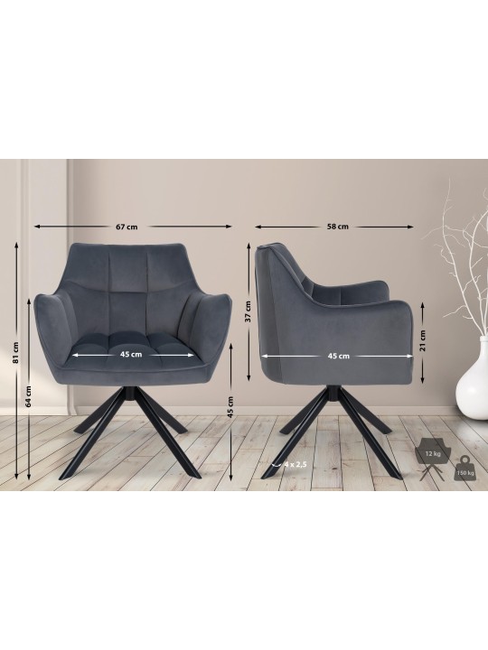 Swing samettinen ruokapöydän tuoli, tummanharmaa