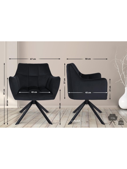 Swing samettinen ruokapöydän tuoli, musta