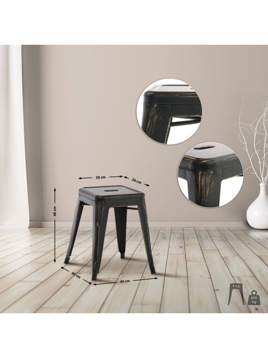 Antiikkinen Armin jakkara, musta-kulta