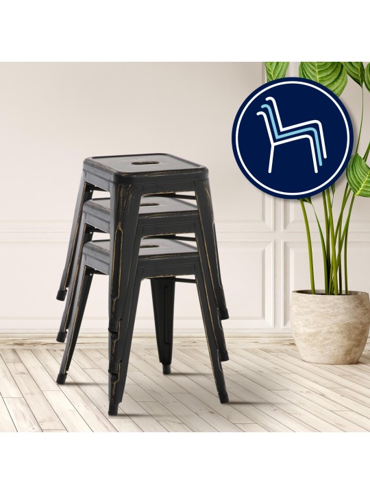 Antiikkinen Armin jakkara, musta-kulta