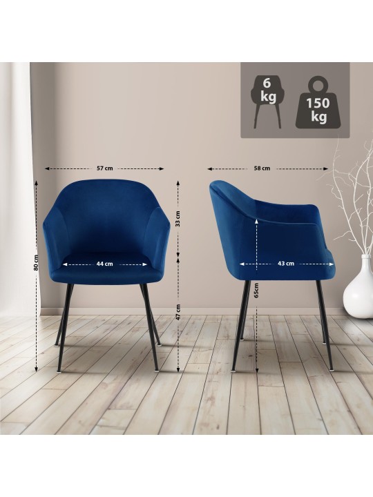 Jaysie samettinen ruokatuoli, tummansininen