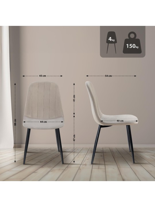 Setti 4 ruokapöydän tuolia Baxter velvet, harmaa