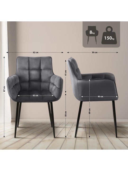 Tuoli Tirana samettia, tummanharmaa