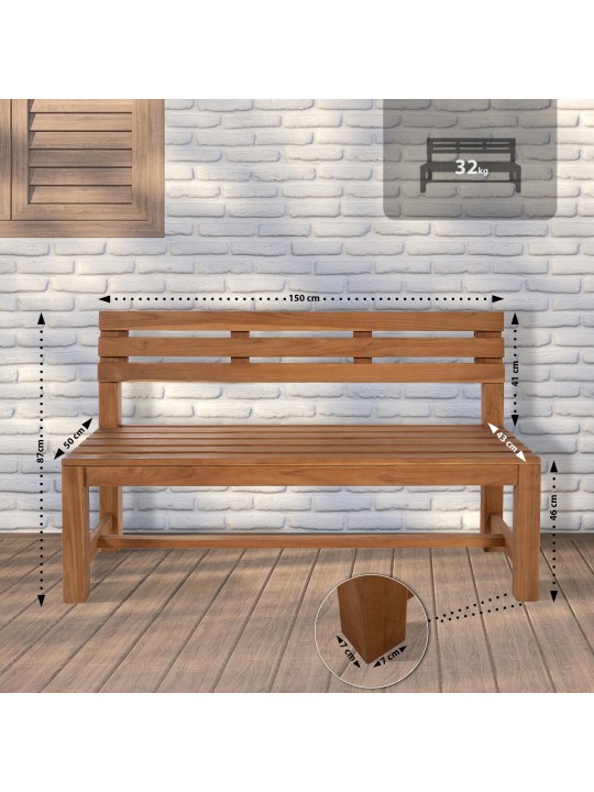 Tiikkipenkki Augusta 150 cm, tiikki