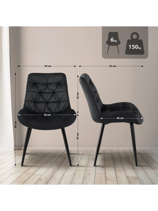 Rossford samettinen ruokapöydän tuoli, musta