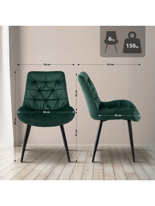 Rossford samettinen ruokapöydän tuoli, vihreä