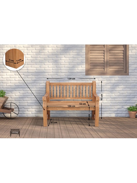 Tiikkipenkki Jackson V2 120 cm, tiikki