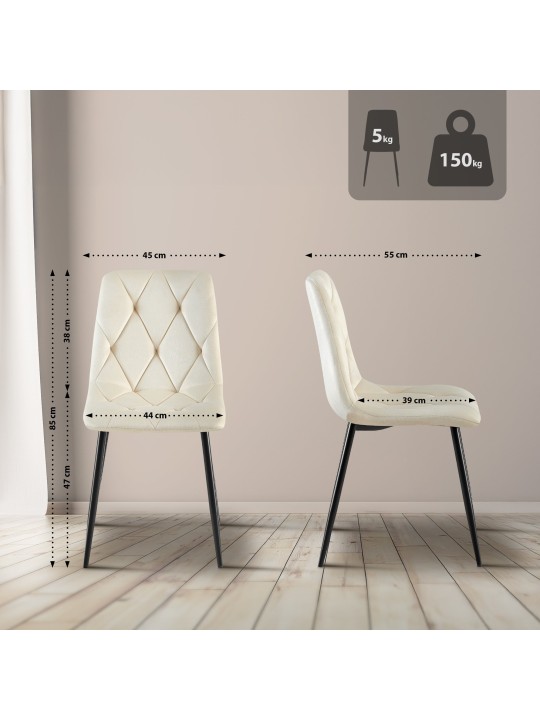 2 ruokapöydän tuolin setti Clairton velvet, kermanvärinen