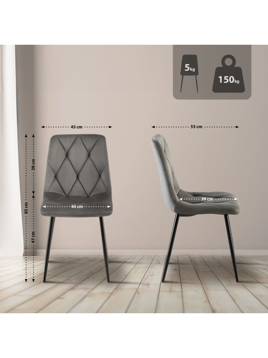 2 ruokapöydän tuolin setti Clairton velvet, antrasiitti