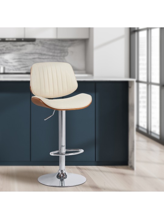 2 baarituolisarja Clawson keinonahka kromi, pähkinä/kermanvärinen