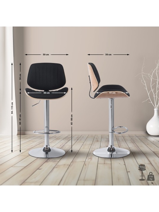 2 baarijakkaran sarja Clawson kangas kromi, luonnonvärinen/musta