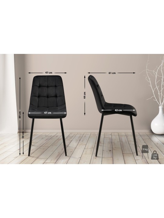 Setti 2 ruokasalin tuolia Gifford velvet, musta