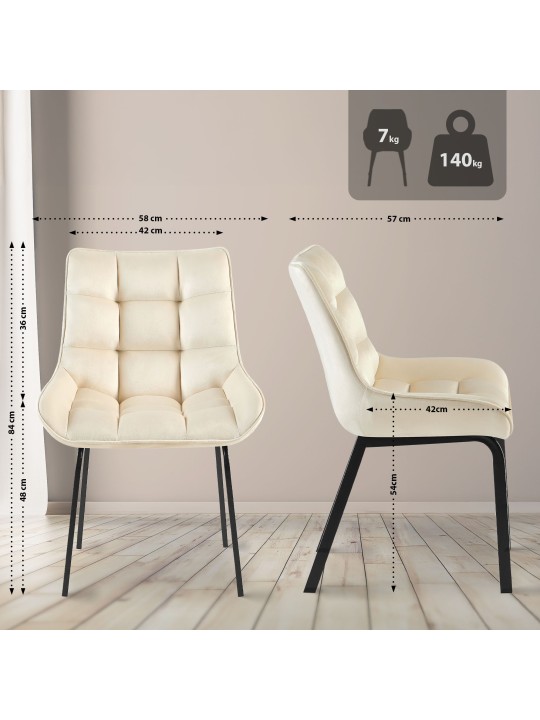 2 tuolin setti Saranda velvet, kermanvärinen
