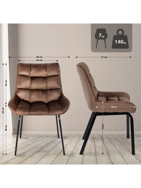 2 tuolin setti Saranda velvet, ruskea 2 tuolin setti Saranda velvet, ruskea