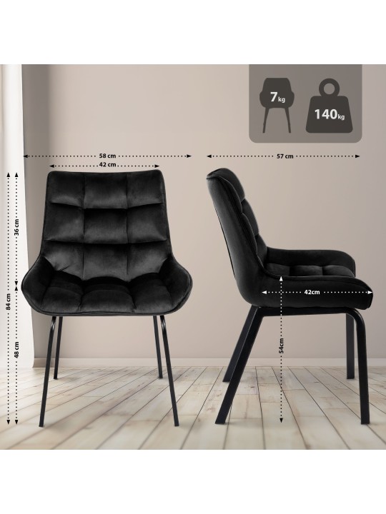 2 tuolin setti Saranda velvet, musta