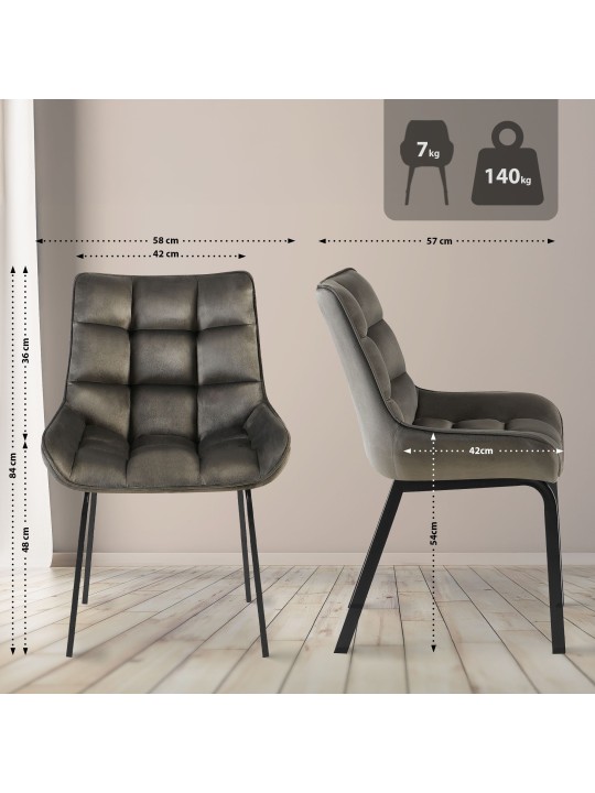 2 tuolin setti Saranda velvet, antrasiitti