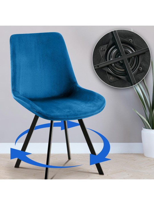 2 ruokapöydän tuolin setti Lewes velvet, tummansininen