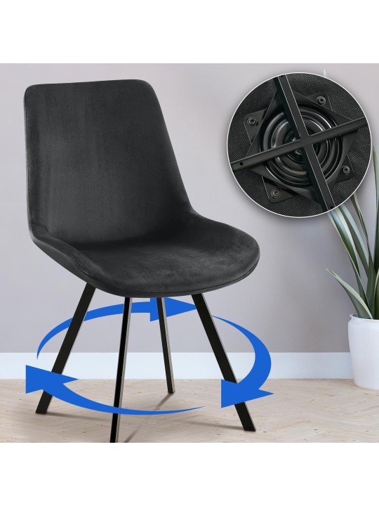 2 ruokapöydän tuolin setti Lewes velvet, musta