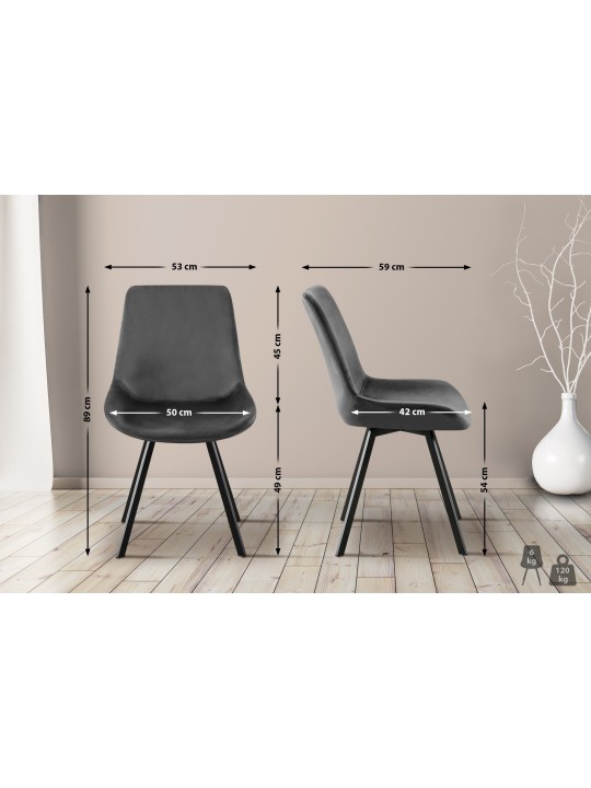 2 ruokapöydän tuolin setti Lewes velvet, tummanharmaa