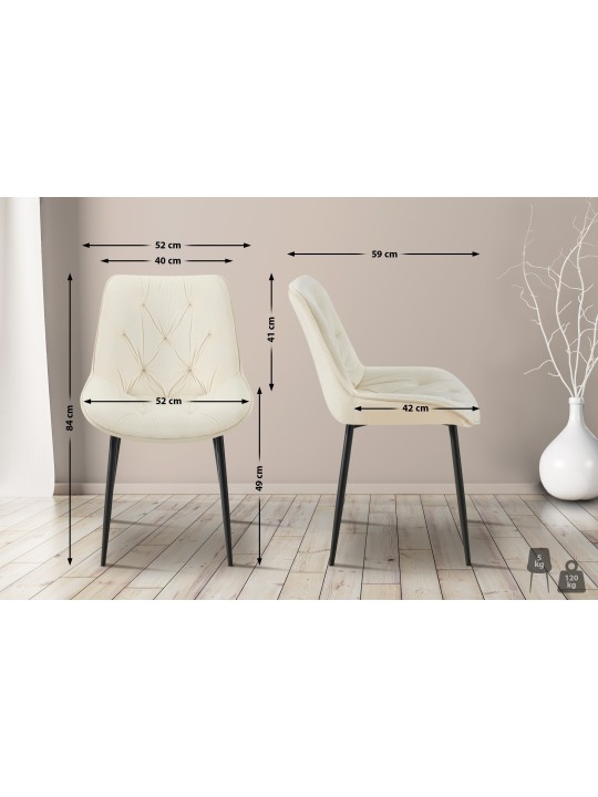 Sarja 2 ruokasalin tuolia Wallace velvet, kermanvärinen