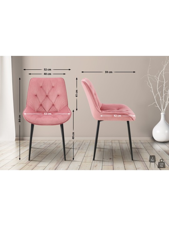 Sarja 2 ruokasalin tuolia Wallace velvet, vaaleanpunainen