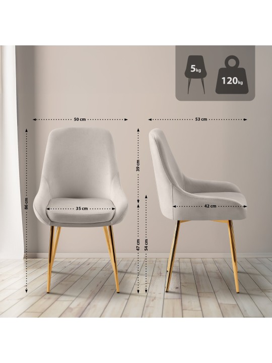 Ruokailuhuoneen tuoli Elmira samettikultainen, harmaa