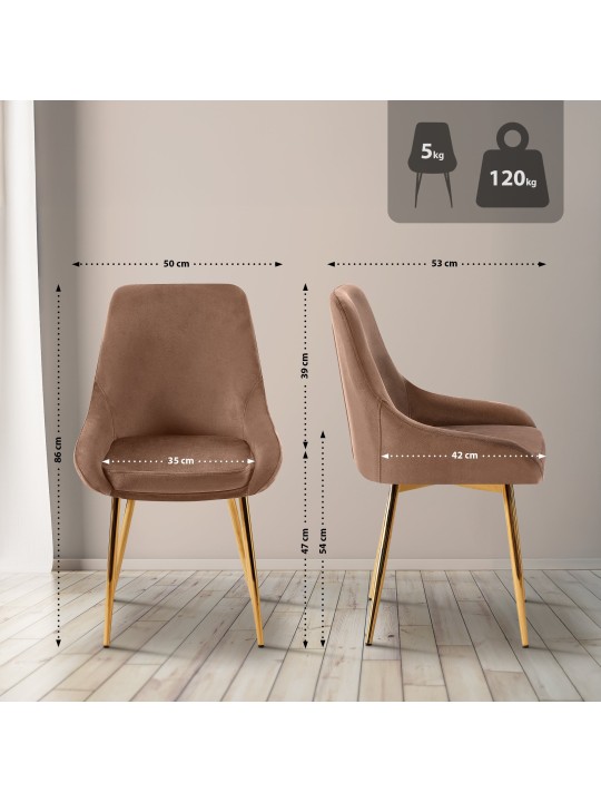 Ruokailuhuoneen tuoli Elmira samettikultainen, ruskea