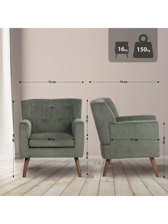 Kioni Cord nojatuoli, vihreä