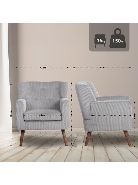 Kioni Cord nojatuoli, harmaa