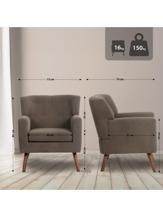 Kioni Cord nojatuoli, tummanruskea